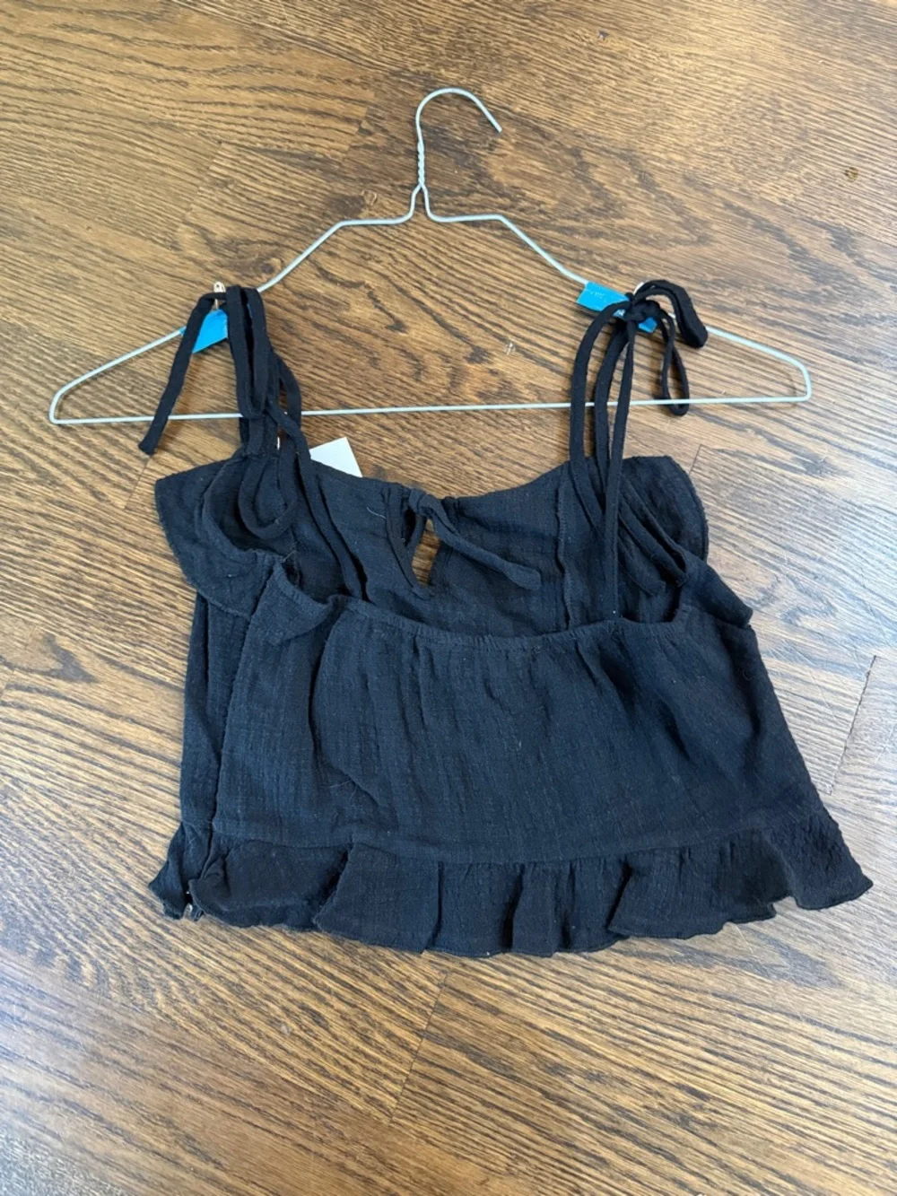 Native Black Ruffle Tie-Front Crop Top - Picture 2 of 2